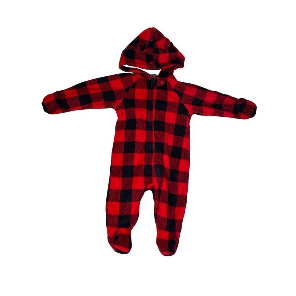 Faded Glory Baby Buffalo Plaid Hooded Pram Bunting Sleeper Red Black 3-6M Cozy